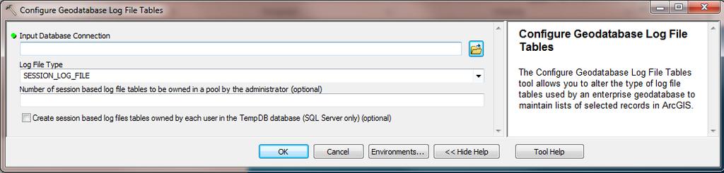 Log Files Configure Geodatabase Log File Tables Replaces sdeconfig o alter command line for log file