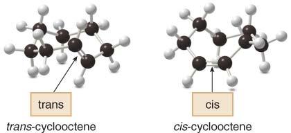 Cycloalkenes having fewer than eight carbon atoms have a cis geometry.