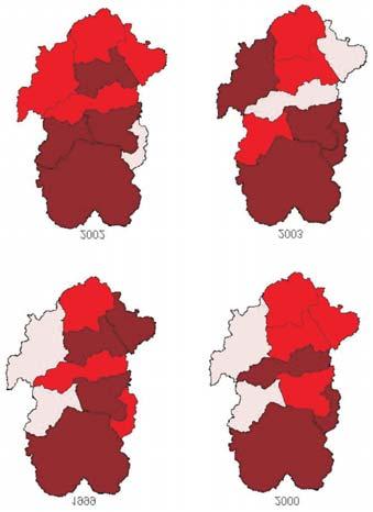 Table 2: Spatial autocorrelation statistics on dengue epidemic in Sukhothai province, Thailand, during 1999-2003 1999 2000 2001 2002 2003 Average of 33.85 19.94 267.57 137.06 19.