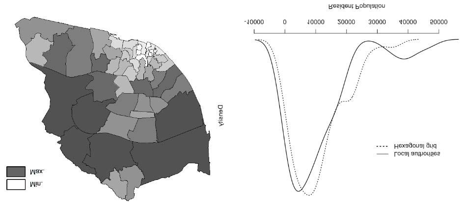 Figure 4: Spatial distribution of resident population (Lisbon local council) Next, the two global spatial autocorrelation statistics, Moran's I and Geary's C were calculated for the two study areas