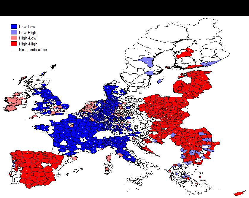 6.3. Regression results The ESDA, above, revealed spatial autocorrelation in both per-capita GRP and average growth rates across Europe.