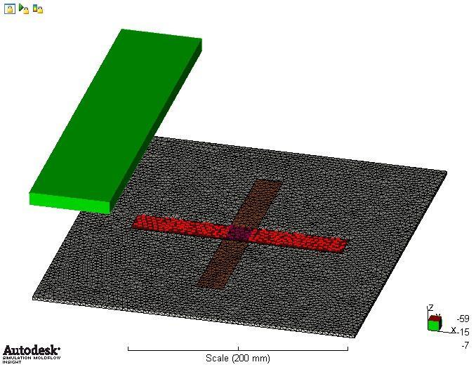long glass fiber). This case is from Premix Inc. The initial fiber length is mm. The 3D mesh model of the final plate (3x3x mm) is shown in Fig.. The initial charge (3x75x.