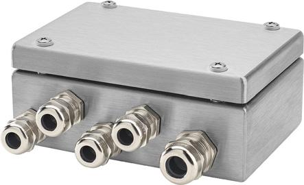 junction box, stainless steel The JB junction box in aluminum or in stainless steel is required for parallel connection of load cells. A maximum of 4 load cells can be connected to one junction box.