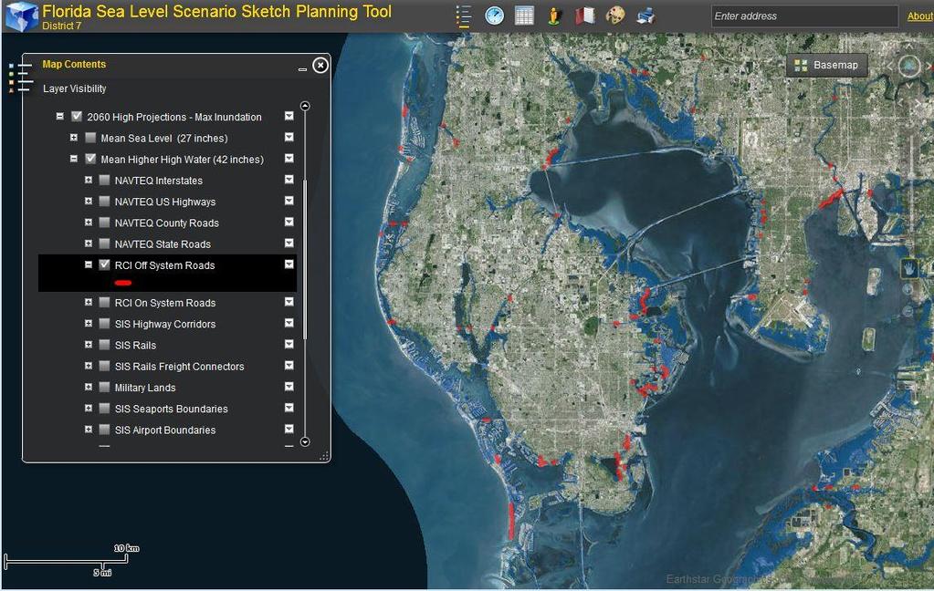 Map Viewer - Sea Level Scenario Sketch Planning Tool View transportation facilities