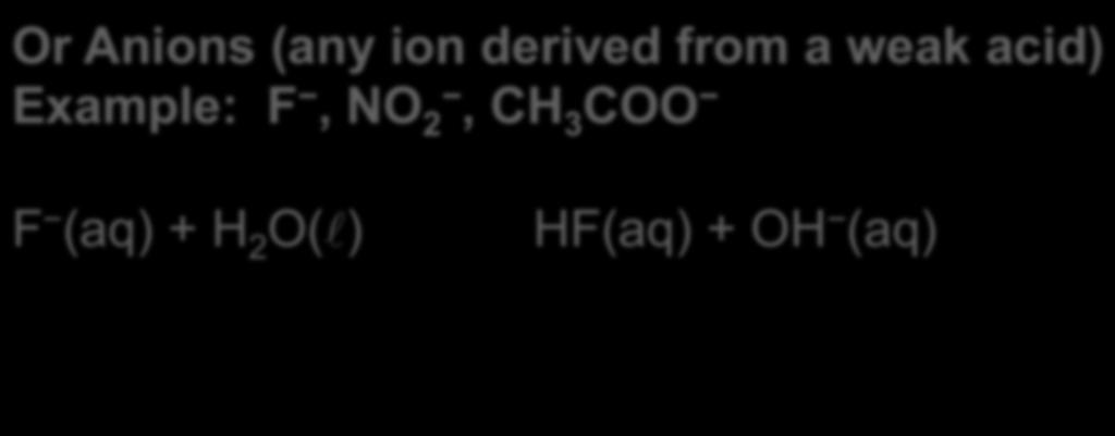 Anions (any ion derived from a weak acid) Example: F, NO 2,