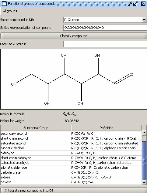 Classification of Compounds - List of definitions for compound classes and functional groups - Automatic generation of structural formula, totals formula