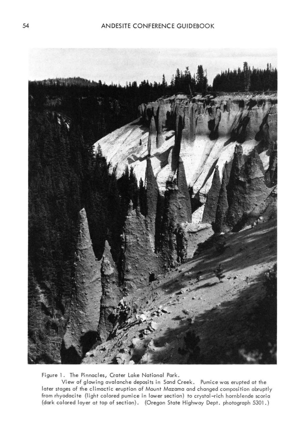 54 ANDESITE CONFERENCE GUIDEBOOK Figure 1. The Pinnacles, Crater Lake National Park. View of glowing avalanche deposits in Sand Creek.