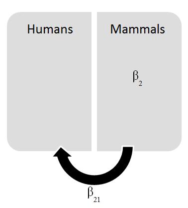 Figure 3.7: Interacting group model representing mosquito caused human infection. where y 2:0 is the number of infective mammals at time 0. This solution for y 2 can be substituted into equation (3.