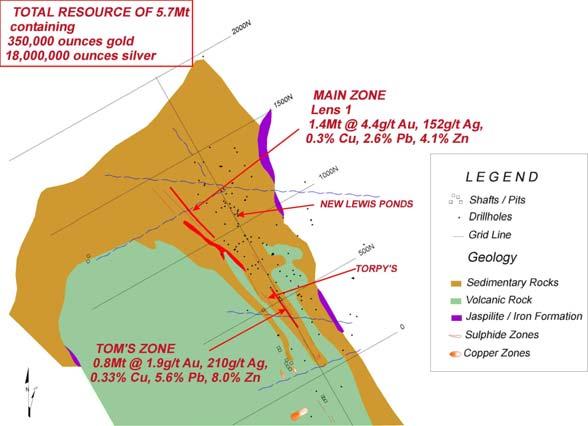 Lewis Ponds Resource Estimate (2005) The cut-off grade applied to the calculation of Lewis Ponds Mineral Resources was 3.0% zinc equivalent.