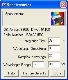 Click on the spectrometer icon (or select from menu bar Experiment, Set Up Sensors