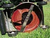 Eample : Finding angular velocit A tpical lawnmower blade rotates at a rate of 350 revolutions per minute (rpm). What is the angular velocit in radians per second of a point on the tip of the blade?