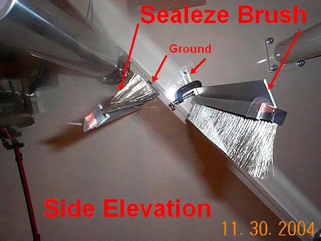 The first test series was conducted by positioning one of the Sealeze brushes over the Front Side of the PETG film and below the Back Side of the substrate at a distance of approximately
