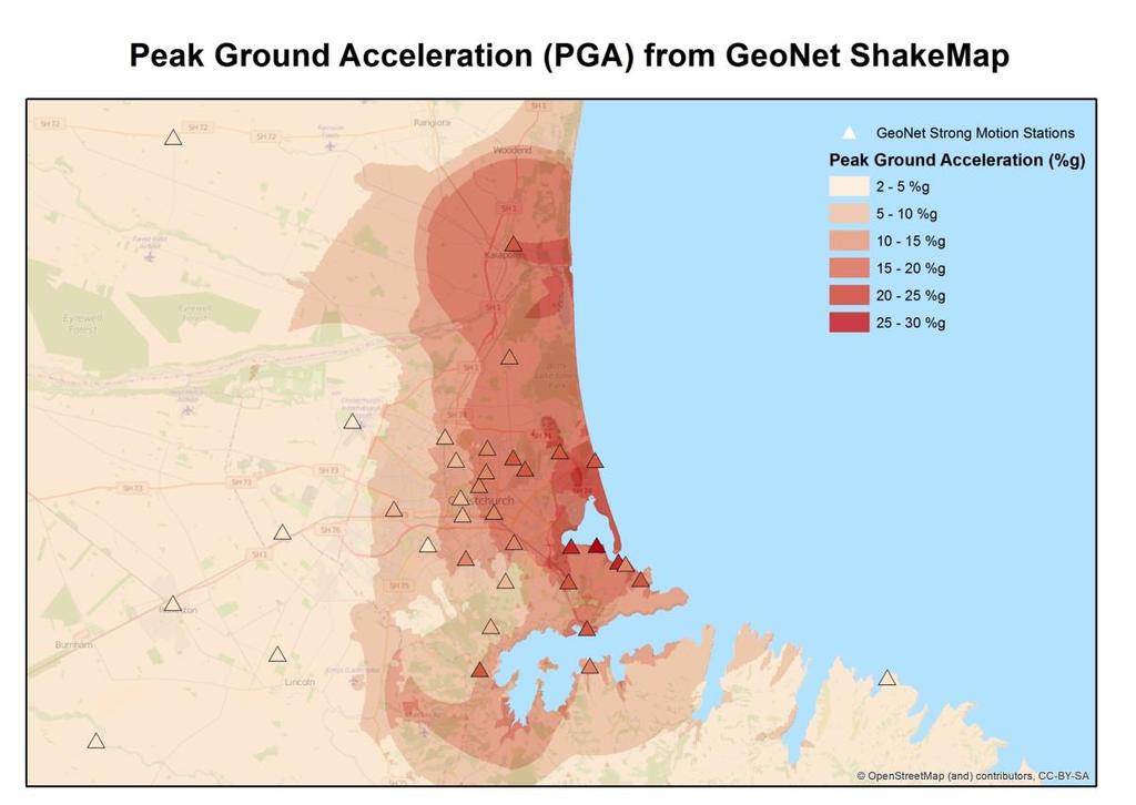 Figure 6 - Map of estimated horizontal PGA during the Valentine s Day earthquake.