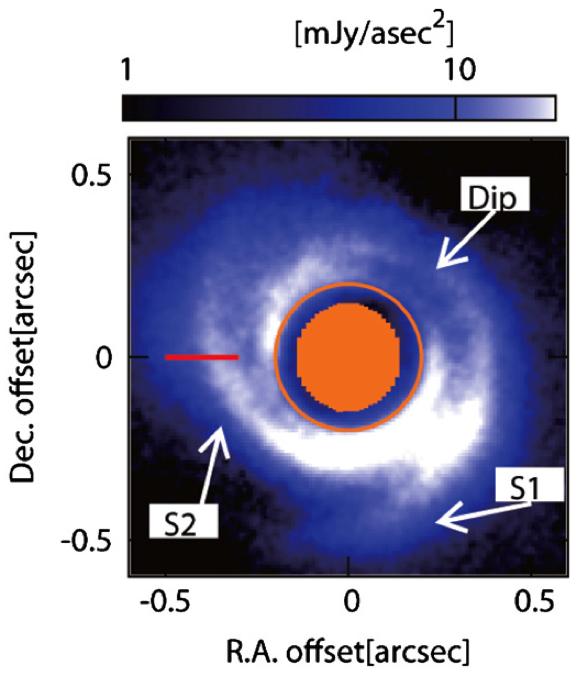 A polarized intensity ( PI ) image of the material inside the gap in the disk of SAO 206462.