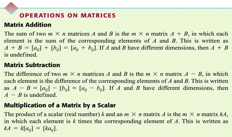 Some Operations on Matrices Note: There is no division of matrices.