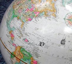 When you look closely at the raised relief globe, you see an attempt to demonstrate differences in elevation.