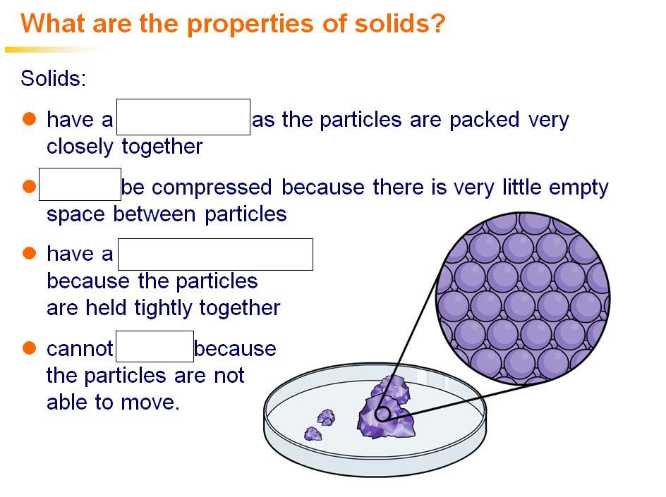 The differences between solids, liquids and gases can be explained by looking at the.