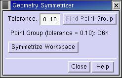 Chapter 3: Running Jaguar From Maestro Figure 3.4. The Geometry Symmetrizer dialog box. highest symmetry, but may cause the coordinates to be changed significantly.