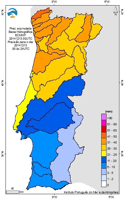 New applications using ECMWF forecasts have been tested recently and include: a) Precipitation forecasts (real time basis) to calculate spatial statistics for the Portuguese river basins, as input to