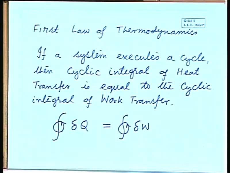 (Refer Slide Time: 07:14) As it is known to us, the first law of thermodynamics basically states the conservation of energy.