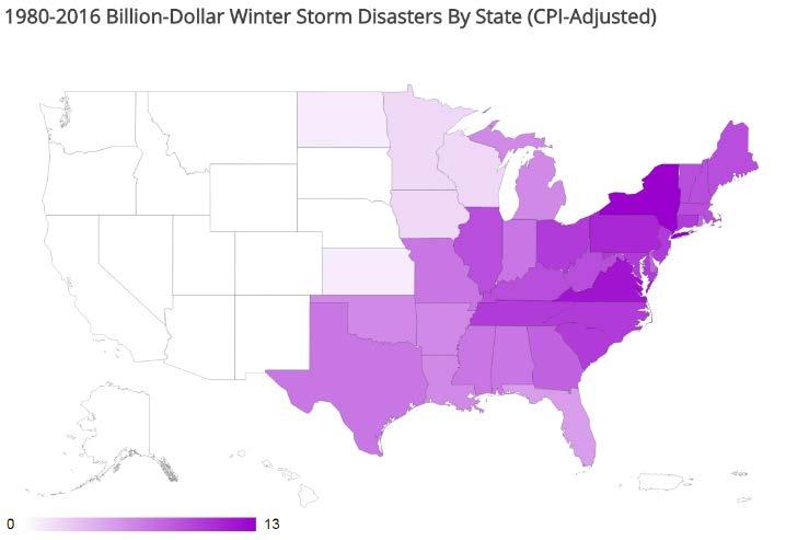 Billion-dollar weather and climate disasters frequency