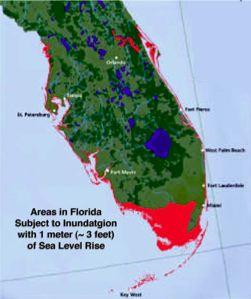 Kennedy Space Center Impact of a 1-m rise in sea level on low-lying areas Areas subjected to Inundation with a 1 m (~3 ft) rise in sea level Miami Source: Corell,