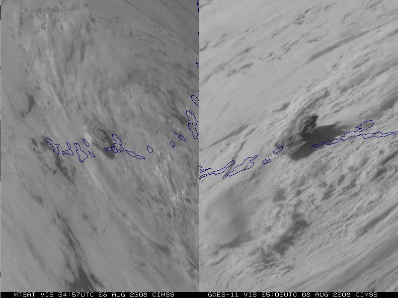 The cloud is very absorbing (darker) in the visible relative to meteorological clouds, so the dominant