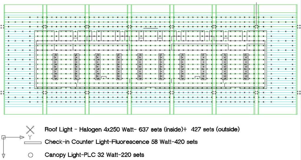 APPENDIX F Suvarnabhumi Airport Terminal Artificial Lighting Lay-out APPENDIX G Simulated illuminance comparison (lux) (Suvarnabhumi Airport Terminal) (Base model/screening Model) 397 318 449 371 463