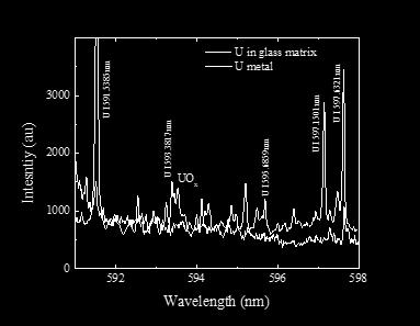 3% natural U by mass Depleted U metal U oxide bands prevalent among several U I features in metal Matrix