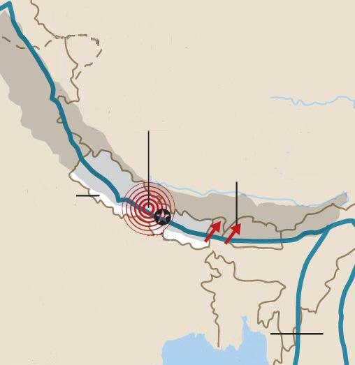 Question 2 A. Earthquakes Nepal Earthquake, 25 April 2015, Magnitude 7.8 Fault line Eurasian Plate Epicentre Converging about 5 cm per year NEPAL Indian Plate Kathmandu Amended from www.scmp.