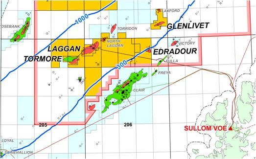 -GLENLIVET - INTRODUCTION Edradour Gas-condensate field in Block 206/4a 35km east of Laggan, 56km from Shetland coast Single well development (completion of 206/4-2 exploration well) Glenlivet