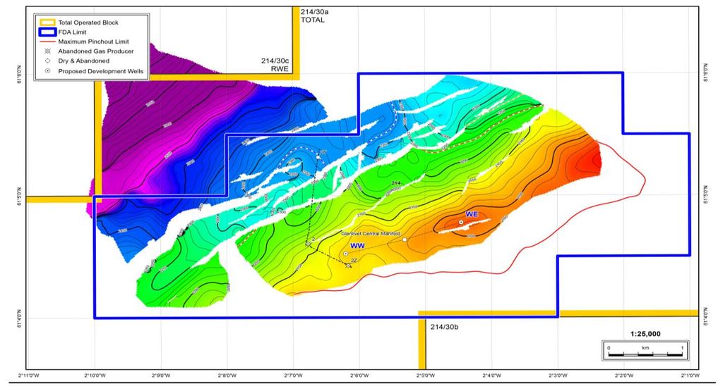 Palaeocene Vaila turbidite reservoir Clearly defined on seismic Lean