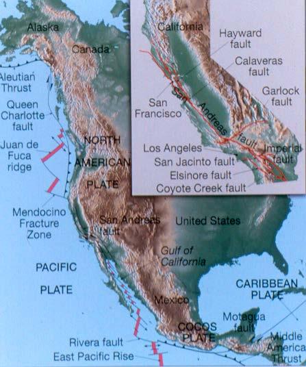 The San Andreas Fault is a transform fault linking the East Pacific Rise with the Gorda and Juan de Fuca Ridges.