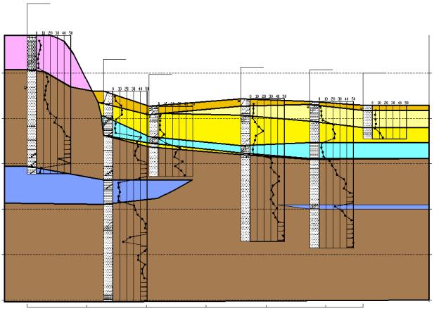 liquefied area, the authors estimated brief soil cross sections along 11 lines which are perpendicular to the shore lines based on these data.
