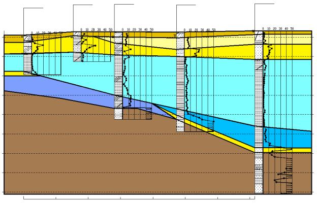 The soil cross section shown in Figure 6 (1) is the section along the line Urayasu 3-3 where many houses and lifelines suffered very serious damage due to liquefaction.