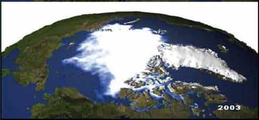 Effect of Less Snow and Ice Decline in Arctic ice cover 1980 to 2003 Less ice means less energy is