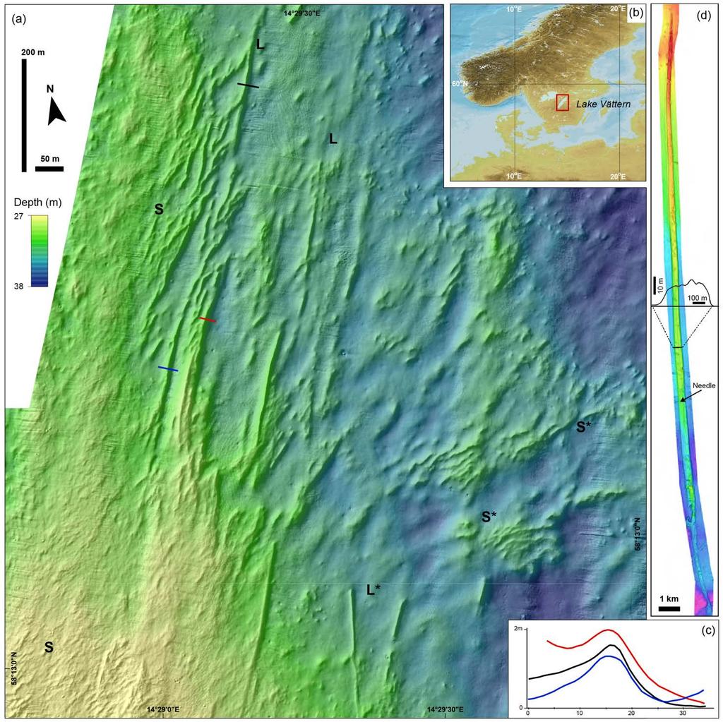 Example 3: Enigmatic ridges in Lake Vättern, Sweden Atlas contribution: GREENWOOD, S. L. & M. JAKOBSSON. Enigmatic ridges in Lake Vättern, Sweden (857) EM2040, 300 khz, grid-cell size 1 m.