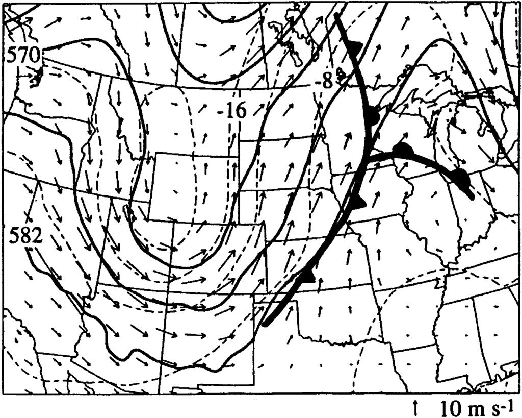 OCTOBER 1997 BÉLAIR AND ZHANG 2547 FIG. 3. As in Fig. 2 but for 500-hPa geopotential height (solid, every 6 dam) and temperature (dashed, every 4 C), superposed with horizontal wind vectors.