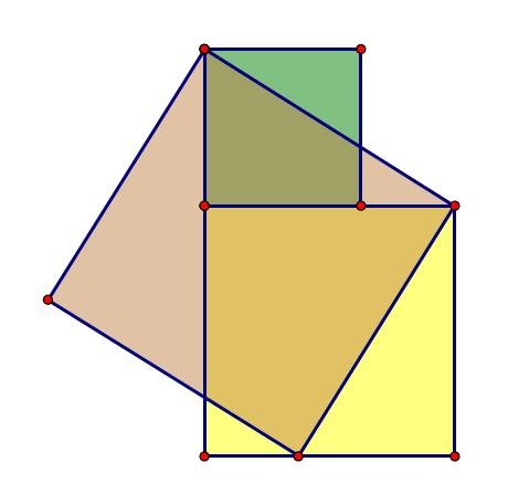 This would be a good idea, because we ll need to tell them apart later on. 7) We have constructed the two squares built off of the legs. We now need to construct the square off of the hypotenuse.