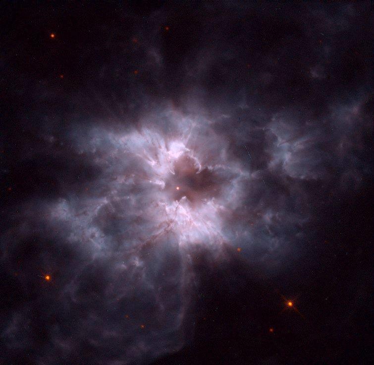 Planetary nebula NGC 2440, with its central white dwarf, one of the hottest WDs known.