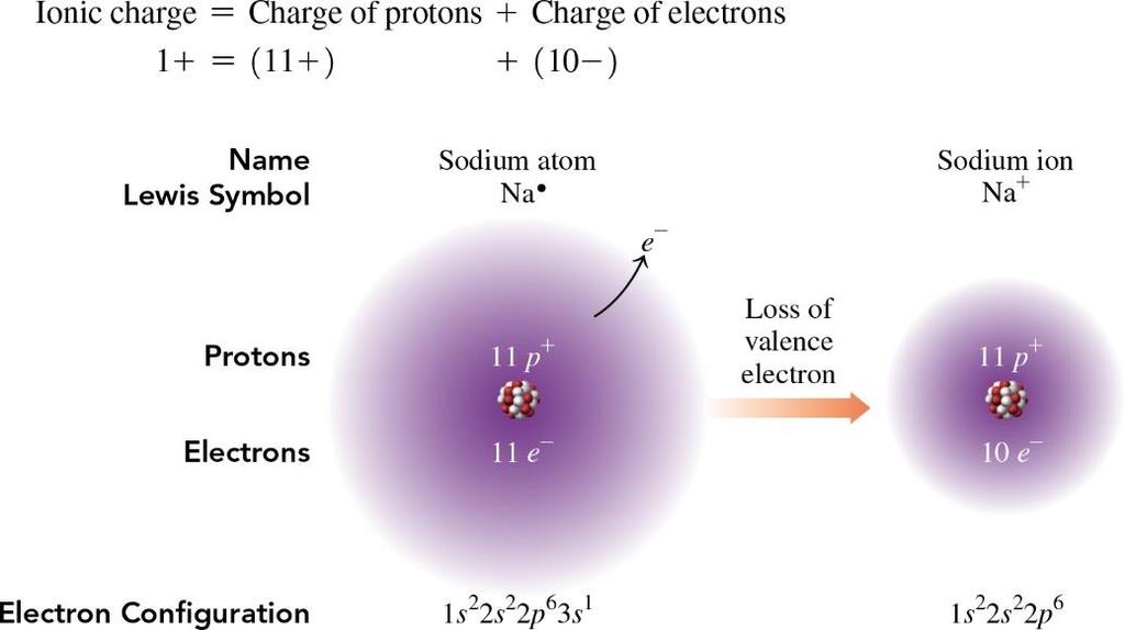 Positive Ions: Loss of Electrons Sodium atoms in Group 1A (1) are neutral, with 11 electrons and 11 protons, they lose one electron to have the