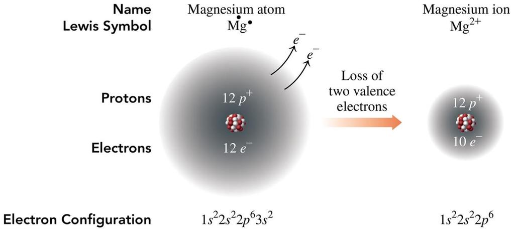 Positive Ions: Loss of Electrons Magnesium atoms in Group 2A (2) are neutral, and they have 12 electrons and 12 protons.