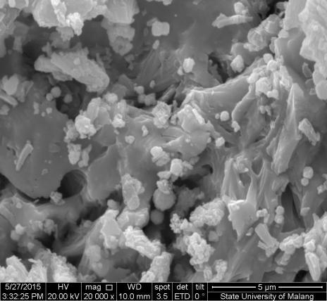 Scanning Electron Microscopy (SEM) was utilized to evaluate material surface morphological structure, so that the differences of morphological structure between graphite and graphite/pbtio3 can be