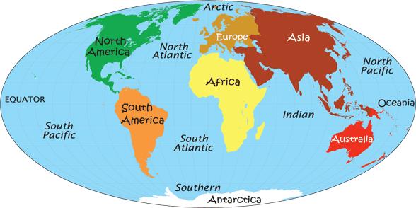 Add 6 labels onto the map below to show the global effects of climate change on people and the environment (they could be positive