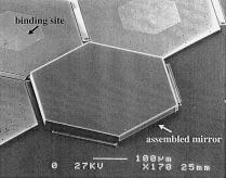 (a) Part-to-substrate self-assembly in water with vernier scales to measure alignment precision, seen through the reverse side of quartz substrate. The binding site is 400 2 400 m.