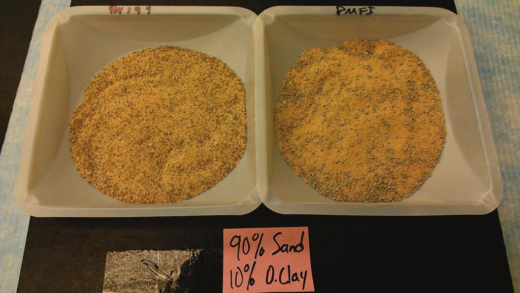 Photograph 4 Left: 90% Sand mixed with 10% PM-199 (Organoclay); Right: