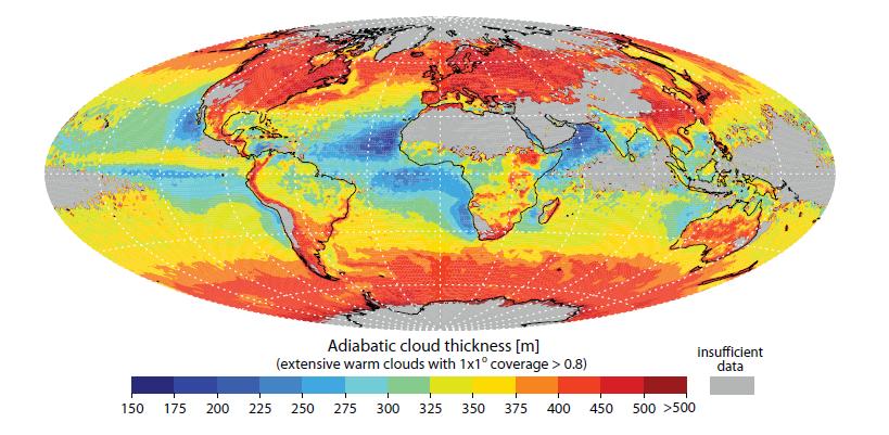 Global Cloud Distribution Zonally averaged climatology of cloud type Adiabatic cloud thickness of stratiform boundary