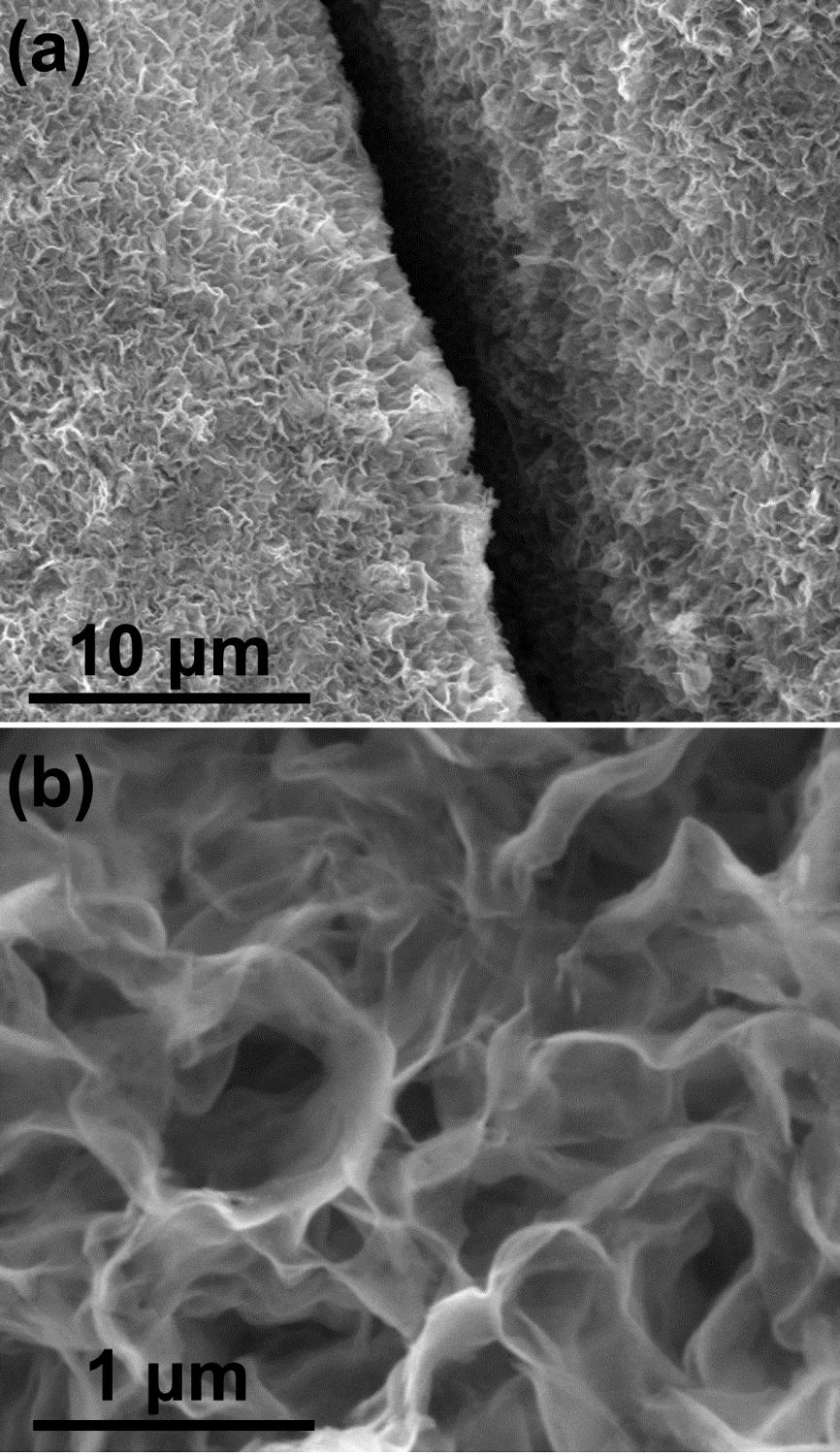 Figure S4. SEM micrographs showing the morphology of the Ni foam supported MnO2 NSs subjected to charge/discharge for 70 cycles at various current densities.