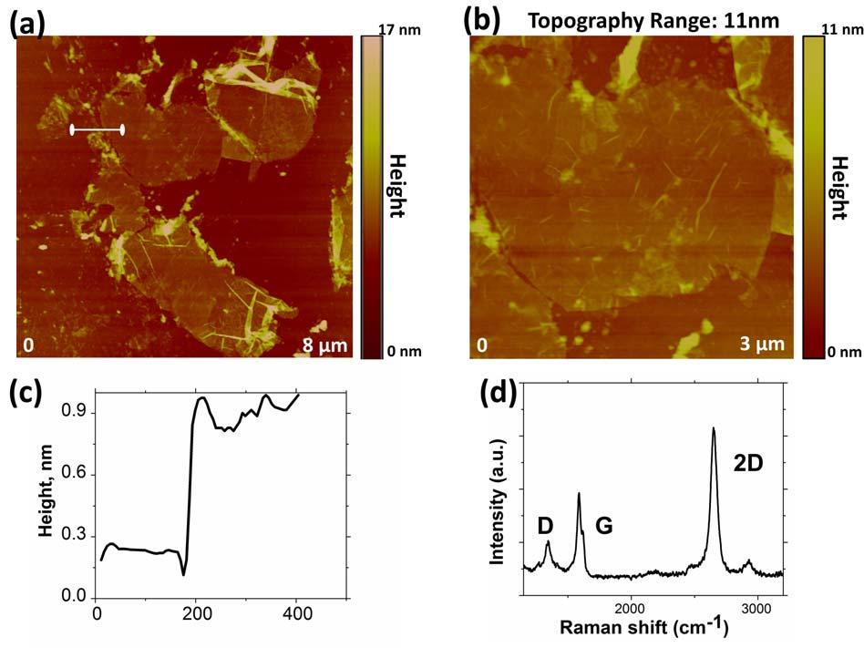 Supplementary Figure 2. AFM image of the graphene grown at 800 C and transferred using a thermal release tape procedure onto a SiO 2 substrate.