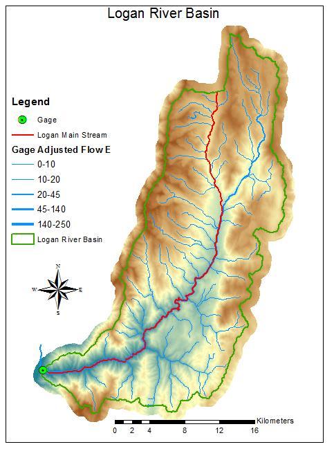 2. Prepare a layout showing the topography, Basin Outline, NHDPlusv streams and Logan River Main stem stream for the Logan